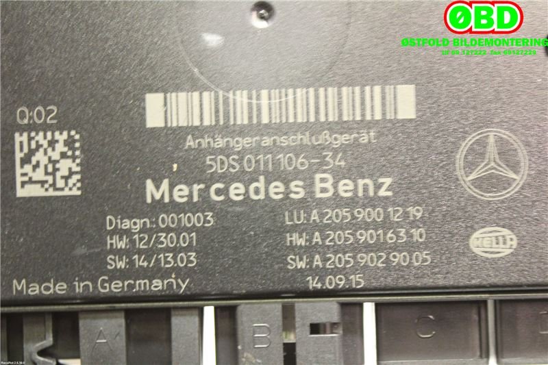 Styreenhet hengerfeste til Mercedes C-Klasse 2014-2018 (Fase 1) (W205) (W205) (MERCEDES|A 205 900 12 19|A 205 900 68 28|2059001219)