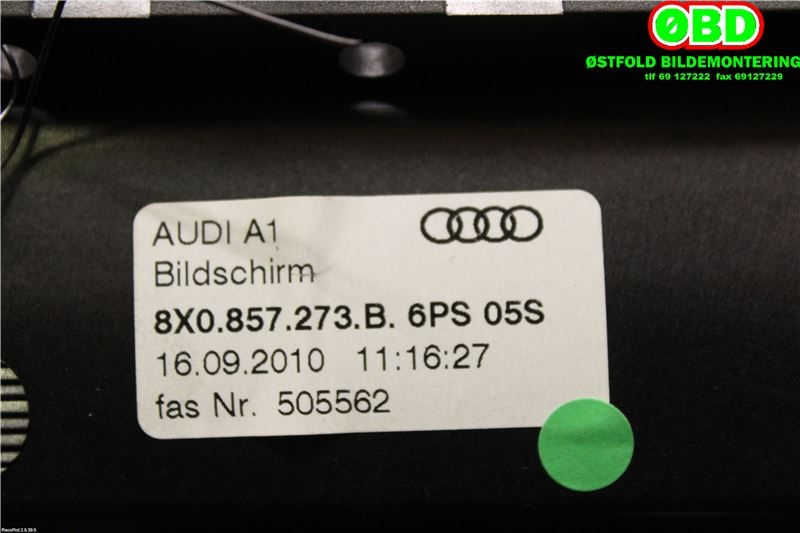 Instrument kjørecomputer til Audi A1 2010-2014 (Type I, Fase 1)  (AUDI|8X0919603|8X0 919 603 B|8X0857273B)