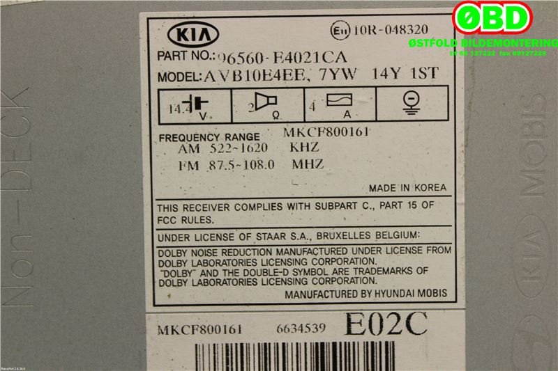 Bilstereo navigasjon til Kia Soul 2014-2019 (Type II)  (KIA|96560E4021CA|)