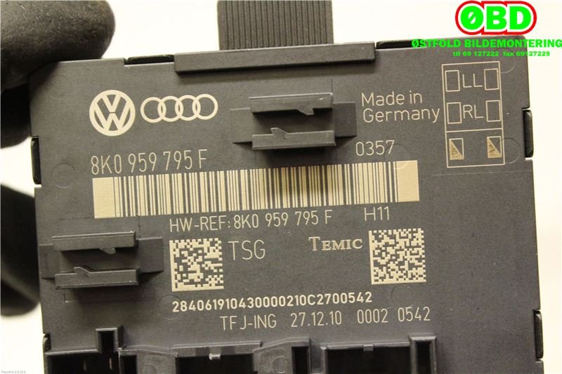 Styreenhet dør venstre foran til Audi A4, Allroad 2009-2016 (Type I) (B8) (B8) (AUDI|8K0 959 795 F||8K0959795F)