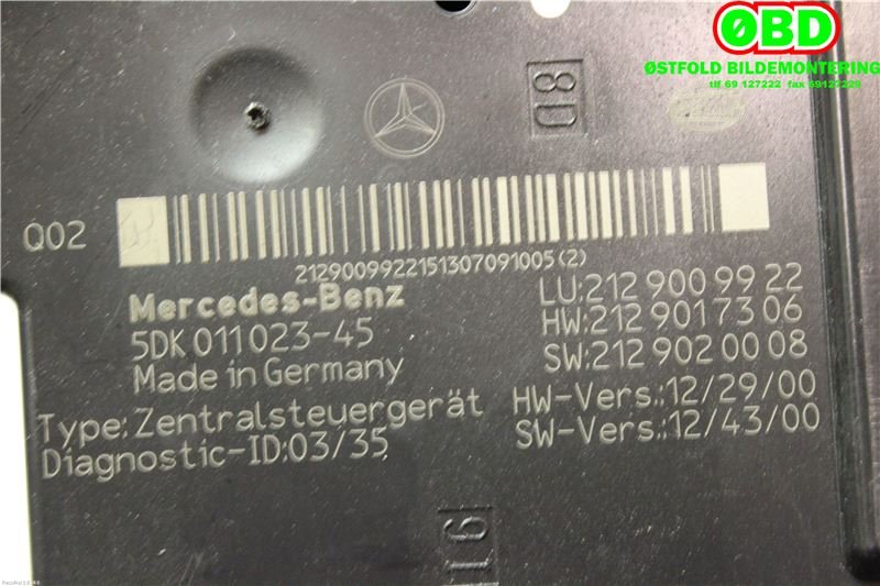 Sikringsboks til Mercedes E-Klasse 2013-2016 (Fase 2) (W212) (W212) (MERCEDES|A 212 900 99 22||2129009922)