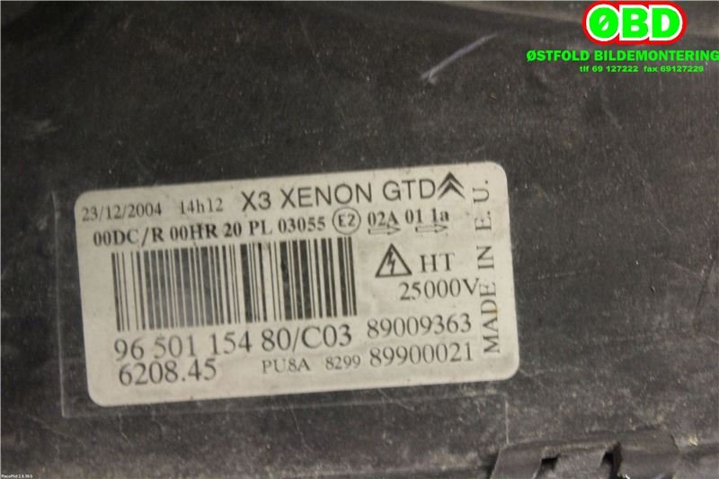 Frontlykt venstre xenon til Citroën C5 2005-2008 (Type I, Fase 2) (CITROEN|6208 45||9650115480)