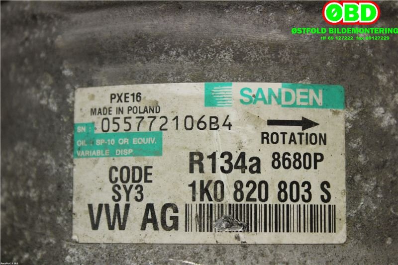 Aircondition kompressor til VW Passat 2005-2010 (B6) (B6) (VOLKSWAGEN|1K0 820 859 F|1K0 820 808 FX|1K0820803S)