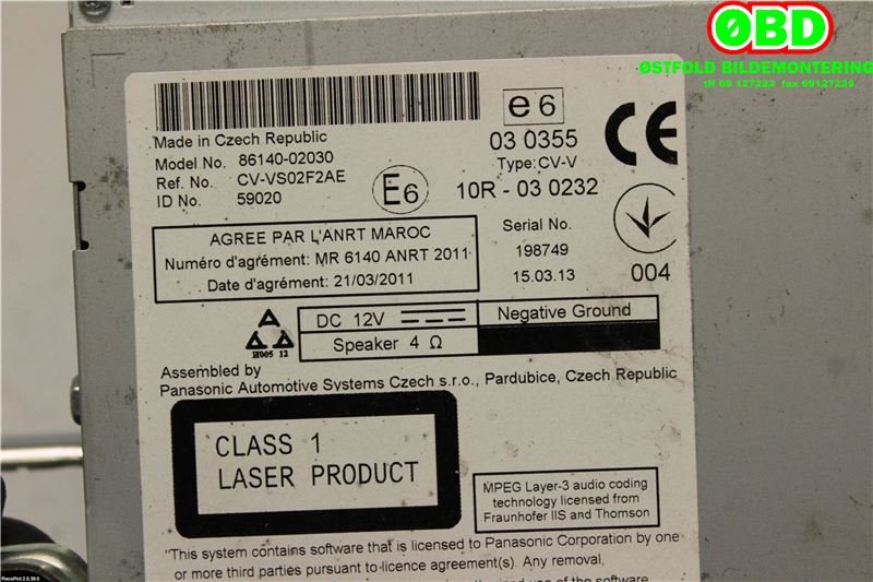 Bilstereo navigasjon til Toyota Auris 2013-2015 (Type II, Fase 1)  (TOYOTA|8614002030|)