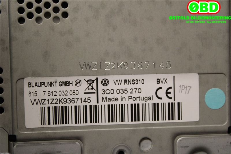 Bilstereo navigasjon til VW Touran 2007-2010 (Type I, Fase 2)  (VOLKSWAGEN|3C0 035 270|3C0 035 270  X|3C0035270)