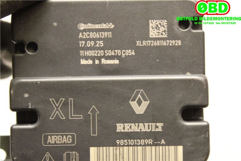 Airbag elektronikk til Renault Clio 2016-2019 (Type IV, Fase 2) (RENAULT||985101389R)