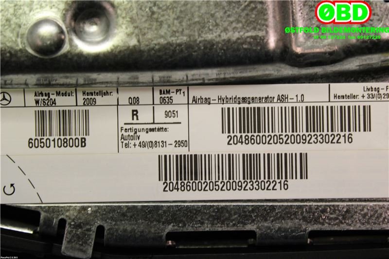 Airbag sidepute høyre til Mercedes GLK 2008-2015 (X204) (X204) (MERCEDES|A 204 860 02 05||2048600205)