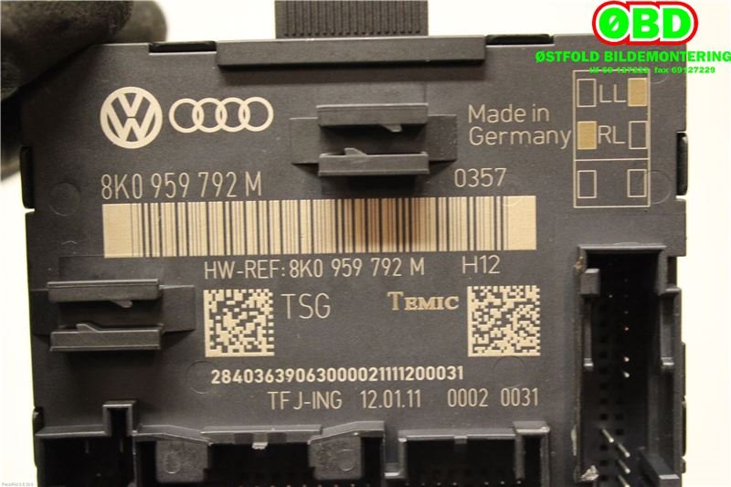 Styreenhet dør venstre foran til Audi A4, Allroad 2009-2016 (Type I) (B8) (B8) (AUDI|8K0959792M|)