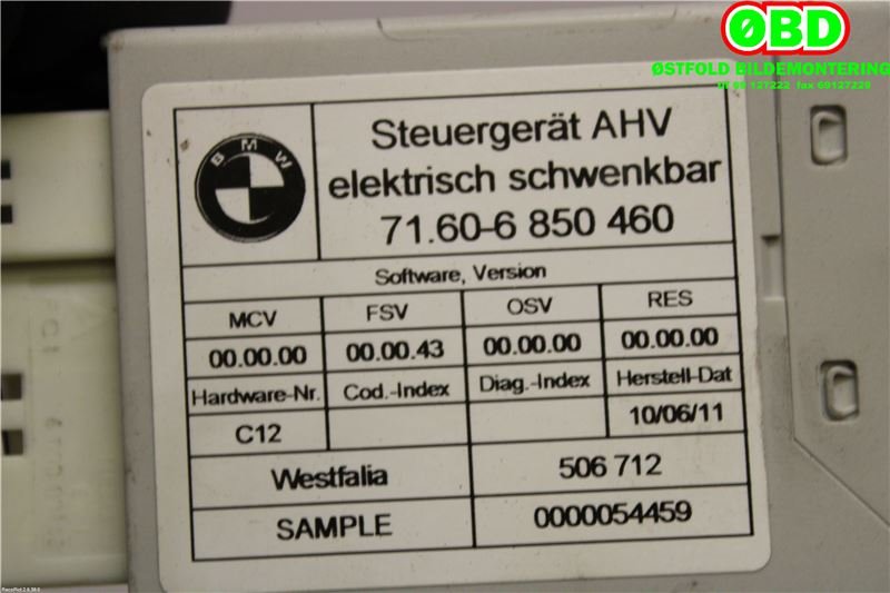 Styreenhet hengerfeste til BMW 5-Serie 2010-2017 (F10/F11) (F10/F11) (BMW||71606850460)