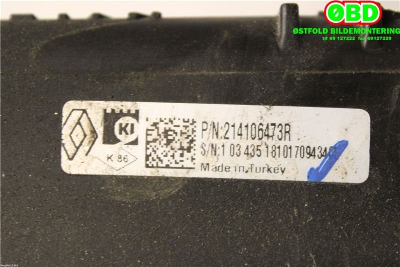 Radiator (manuell gir) til Renault Clio 2016-2019 (Type IV, Fase 2)  (RENAULT|214101612R||214106473R)