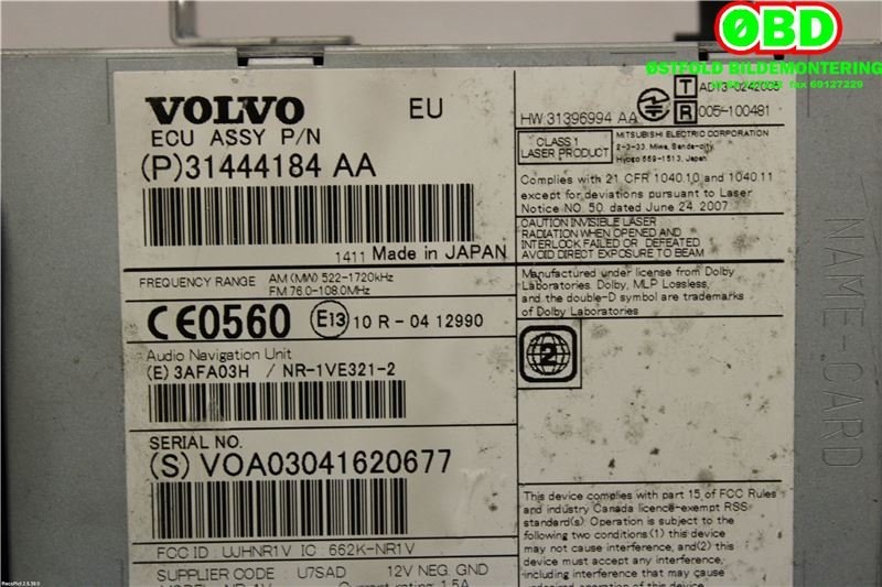 Bilstereo navigasjon til Volvo V40 2012-2019 (VOLVO||31444184AA)