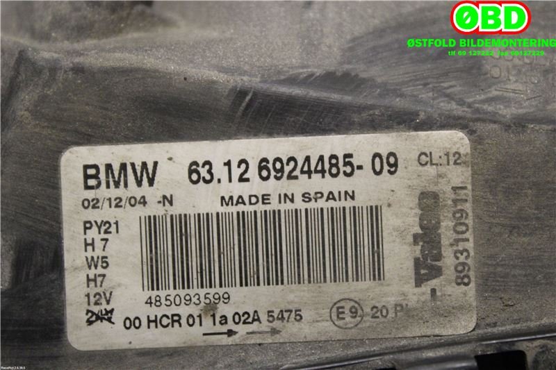 Frontlykt venstre halogen til BMW 1-Serie 2004-2011 (E81/E82/E87/E88) (E81/E82/E87/E88) (BMW|63 12 6 924 485||63126924485)