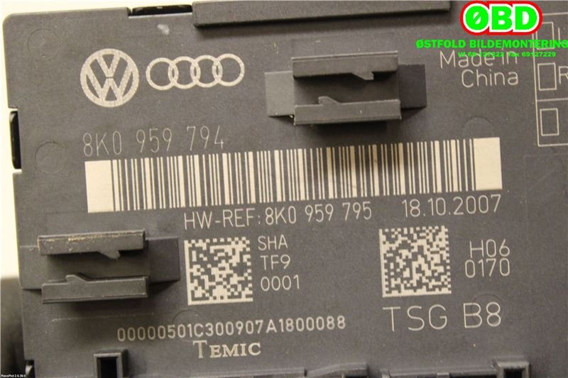 Styreenhet dør venstre foran til Audi A4 2007-2014 (Type IV) (B8) (B8) (AUDI|8K0 959 794||8K0959794)