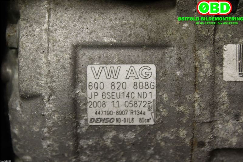Aircondition kompressor til VW Polo 2005-2009 (Type IV, Fase 2) (VOLKSWAGEN|6Q0 820 808 G|6R0 820 803 F|6Q0820808G)