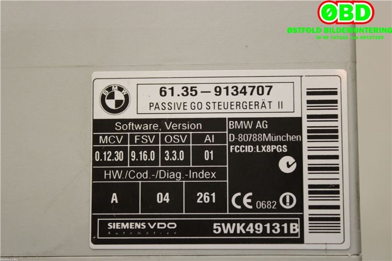 Styreenhet nøkkelfri/keyless til BMW X5 2007-2013 (E70) (E70) (BMW|61359134707|)