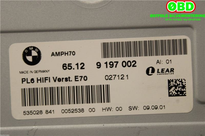 Bilstereo forsterker til BMW X5 2007-2013 (E70) (E70) (BMW|65122622681|65129197002)