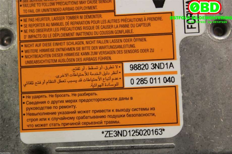 Airbag elektronikk til Nissan Leaf 2011-2017 (Type I)  (NISSAN|K88203ND1A||988203ND1A)