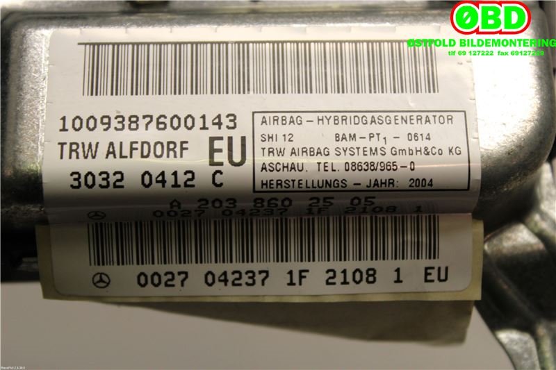 Airbag diverse til Mercedes C-Klasse 2004-2007 (Fase 2) (W203) (W203) (MERCEDES|A 203 860 25 05||2038602505)
