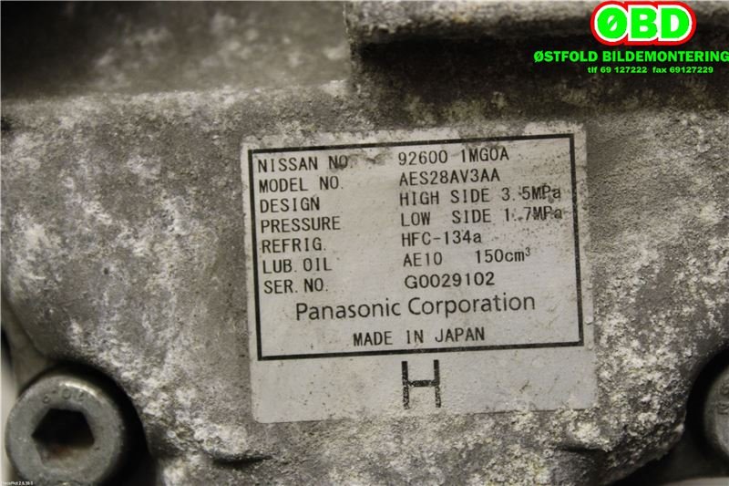 Aircondition kompressor til Nissan Leaf 2011-2017 (Type I)  (NISSAN|926001MG0A|926001MG0B)