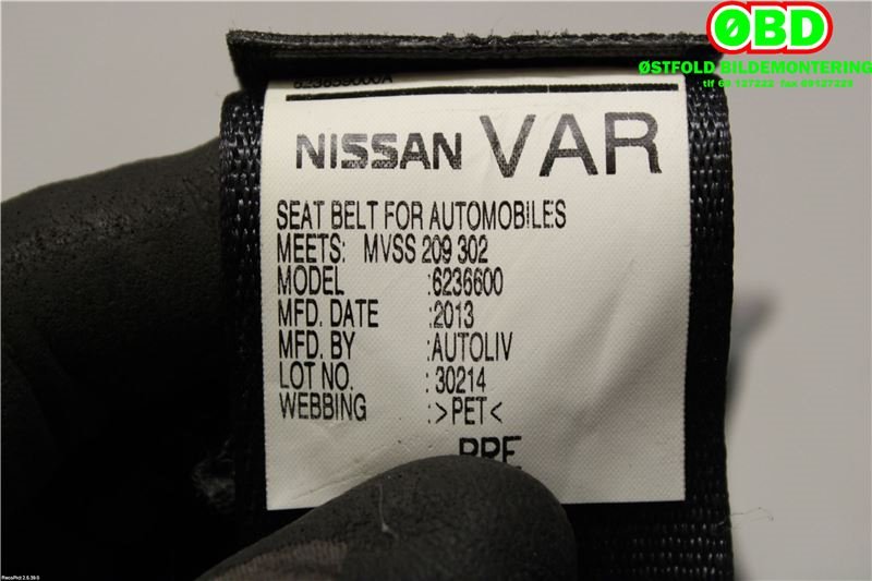 Airbag beltestrammer til Nissan Leaf 2011-2017 (Type I)  (NISSAN|868843NF8B|)