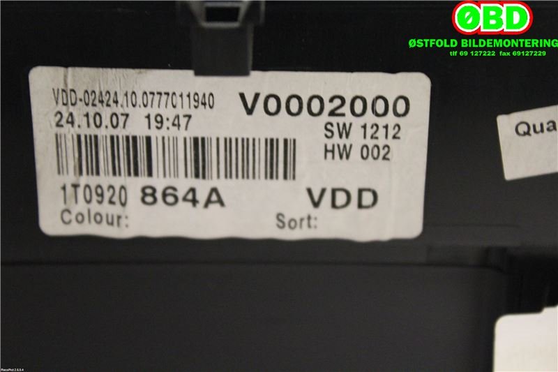 Instrumentpanel til VW Caddy 2004-2010 (Type III, Fase 1)  (VOLKSWAGEN|1T0 920 864 AX||1T0920864A)