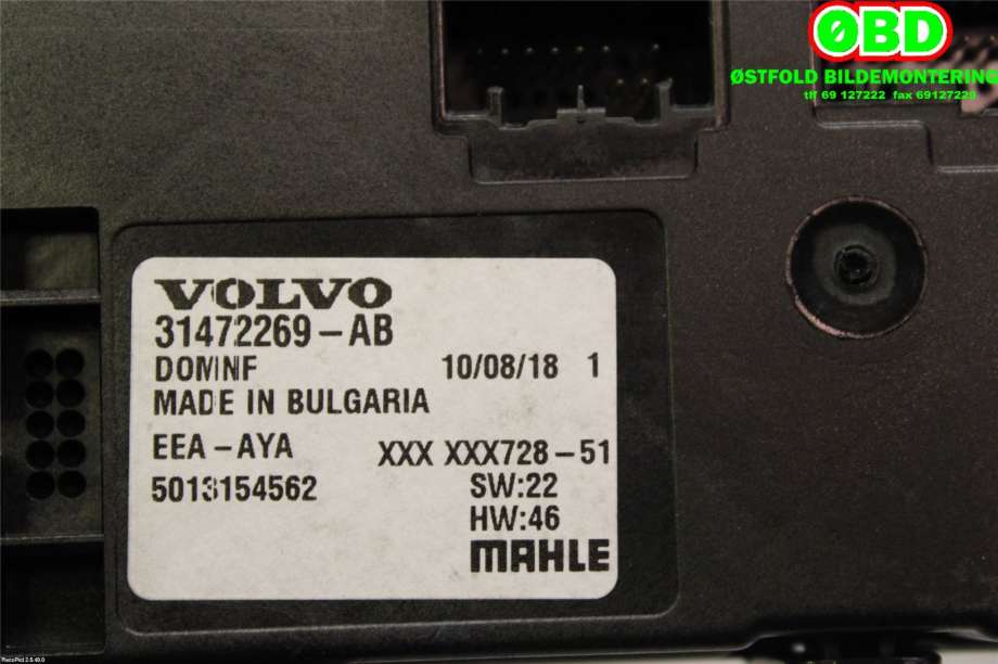 Styreenhet klima/aircondition til Volvo XC60 2017-->> (Type II)  (Volvo|31472269||31472269AB)