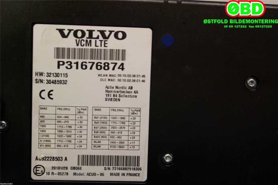 Styreenhet diverse til Volvo XC60 2017-->> (Type II)  (Volvo|32279274||31676874)