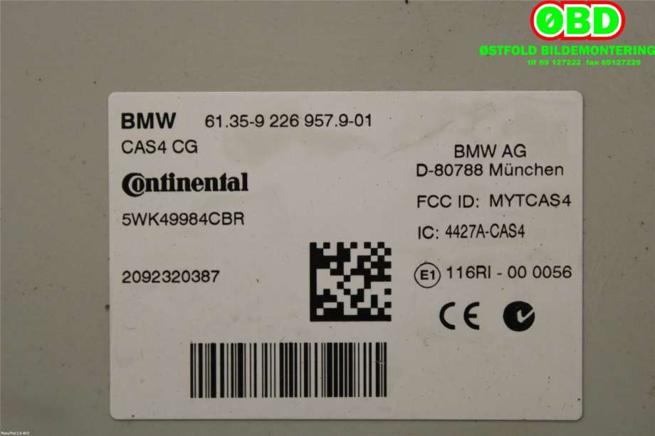 Styreenhet diverse til BMW 5-Serie 2010-2017 (F10/F11) (F10/F11) (BMW|61 35 6 809 374||61359226957)