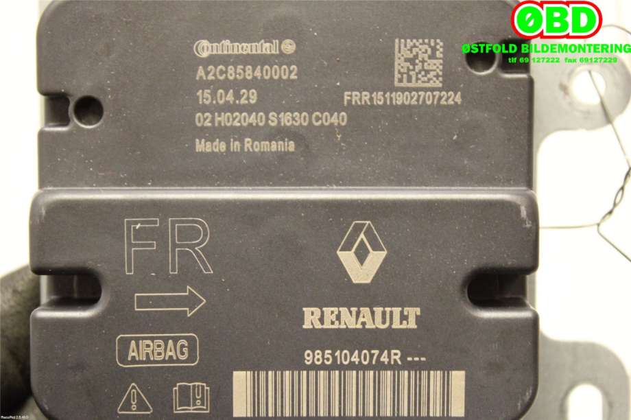 Airbag elektronikk til Renault Zoe 2013-2019 (Fase 1)  (RENAULT||985104074R)