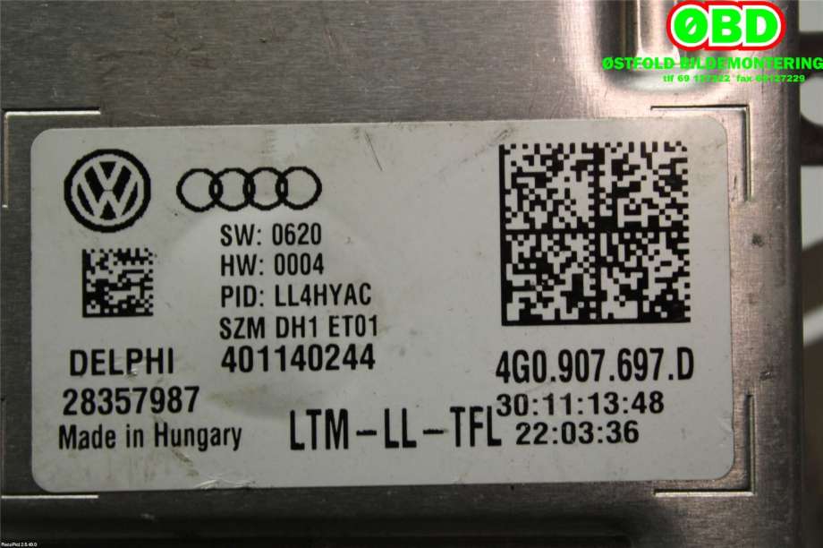 Styreenhet xenon/ballast til Audi A4, Allroad 2009-2016 (Type I) (B8) (B8) (AUDI|4G0 907 697 D||4G0907697D)