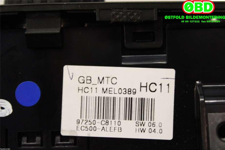 Varmeapparat betjening til Hyundai i20 2015-2020 (Type II)  (HYUNDAI|97250C8110RDR||97250C8110)