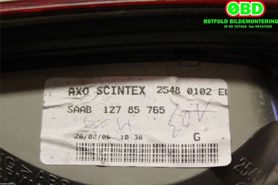 Baklykt venstre indre til Saab 9-3 2003-2007 (Type II, Fase 1) (SAAB||12785765)