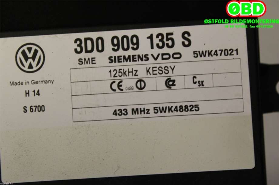 Styreenhet nøkkelfri/keyless til VW Touareg 2003-2007 (Type I, Fase 1)  (VOLKSWAGEN|3D0 909 137 DX||3D0909135S)