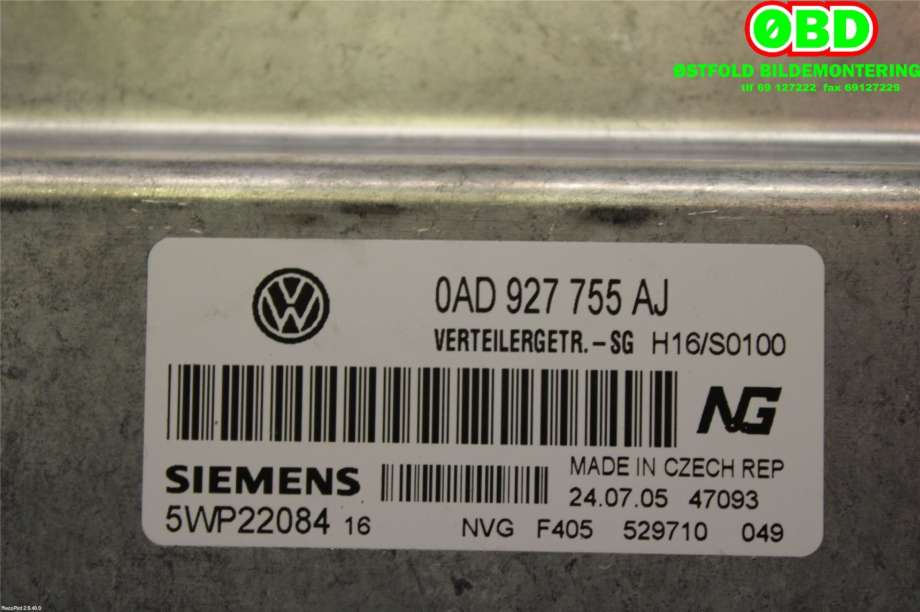 Styreenhet girkasse til VW Touareg 2003-2007 (Type I, Fase 1) (VOLKSWAGEN|0AD 927 755 BG||0AD927755AJ)