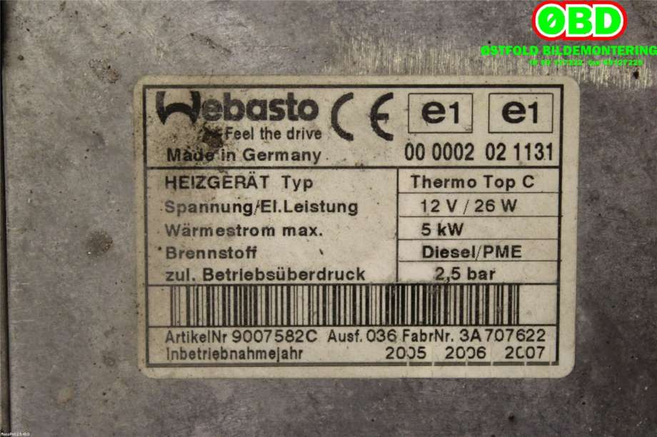 Dieselvarmer til VW Touareg 2003-2007 (Type I, Fase 1)  (VOLKSWAGEN|7L6 815 071 F|)