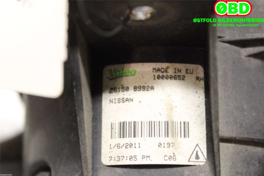 Tåkelykt høyre foran til Nissan Qashqai 2010-2014 (Type I, Fase 2)  (NISSAN|261508992A|)