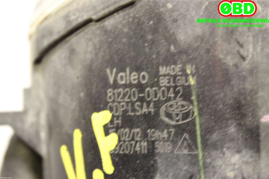Tåkelykt høyre foran til Toyota Auris 2010-2012 (Type I, Fase 2)  (TOYOTA|812100D042|)