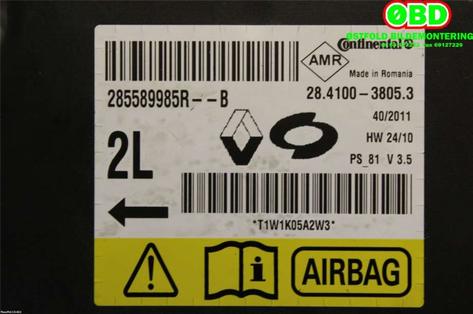 Airbag elektronikk til Renault Fluence Z.E 2011-2014 (RENAULT|285589985R|)