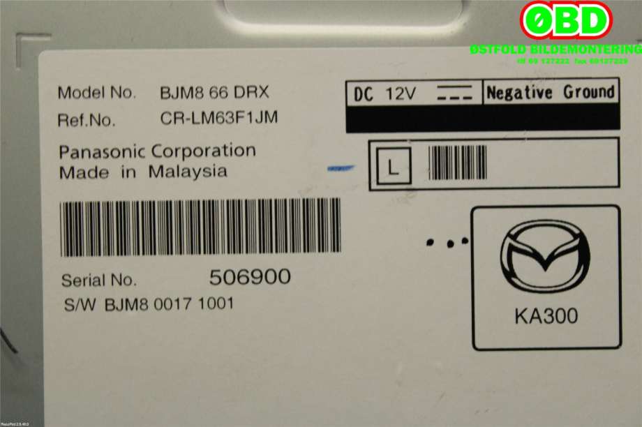 Bilstereo diverse til Mazda 3 2013-2016 (Type III, Fase 1)  (MAZDA|BJM866DRX|)