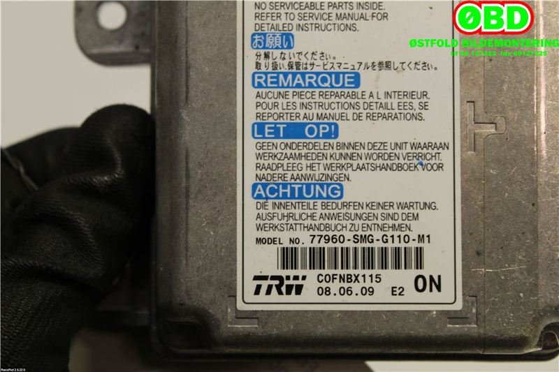Airbag elektronikk til Honda Civic 2006-2011 (Type VIII)  (HONDA|77960SMGG11|)