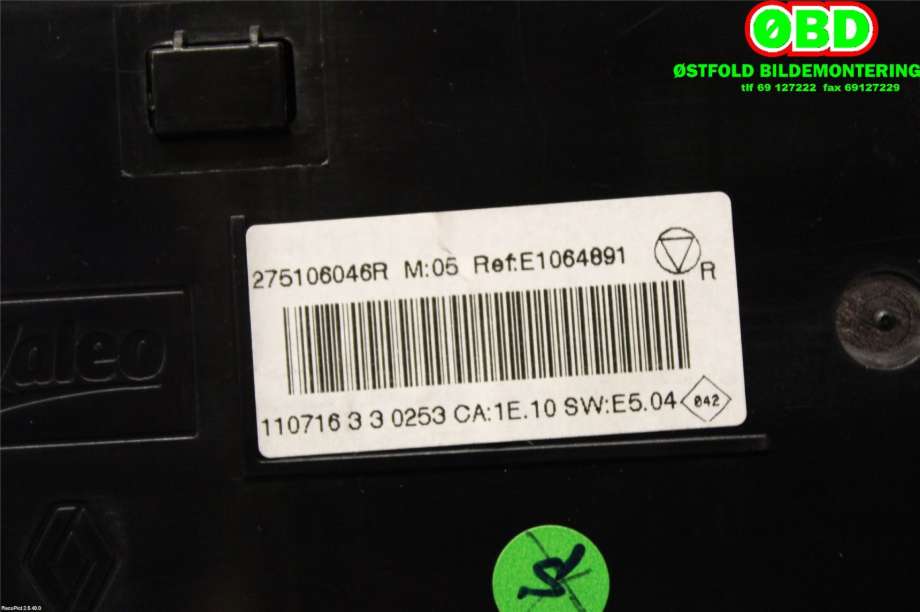 Varmeapparat betjening til Renault Fluence Z.E 2011-2014 (RENAULT|275106046R|)
