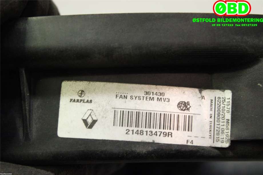 Kjølevifte til Renault Fluence Z.E 2011-2014  (RENAULT|214813479R|214810854R)