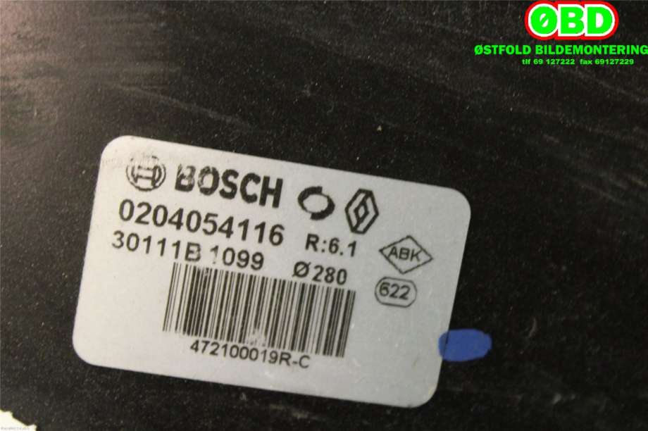 Bremsekraft-forsterker til Renault Fluence Z.E 2011-2014 (RENAULT|472104452R|0204054116|472100019R)