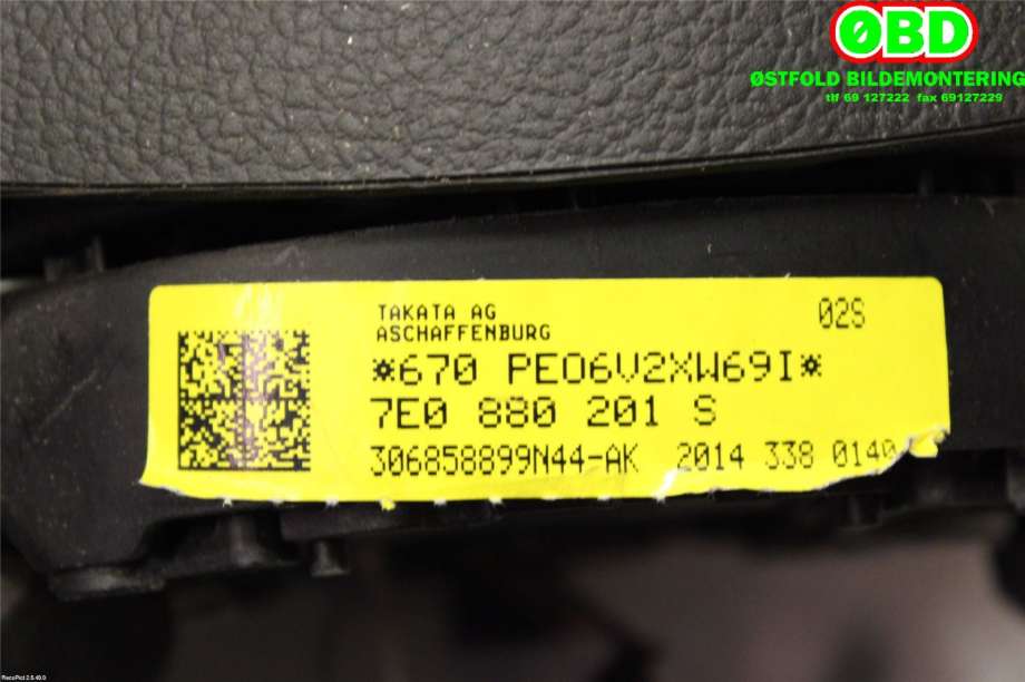 Airbag rattpute til VW Transporter / Caravelle 2009-2015 (Fase 2) (T5) (T5) (VOLKSWAGEN|7E0 880 201 AT||7E0880201S)