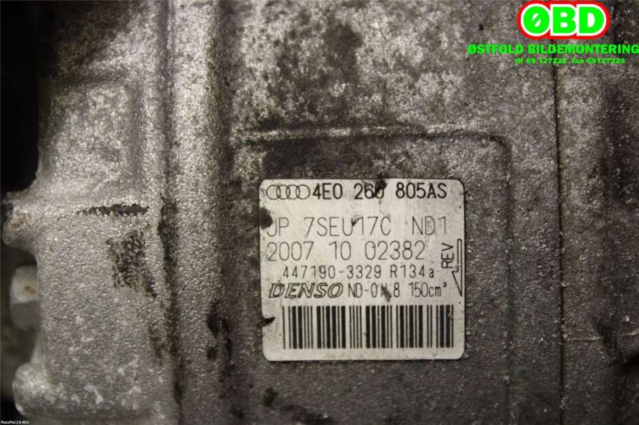 Aircondition kompressor til Audi A8 2003-2010 (Type II) (AUDI|4E0260805AS|)