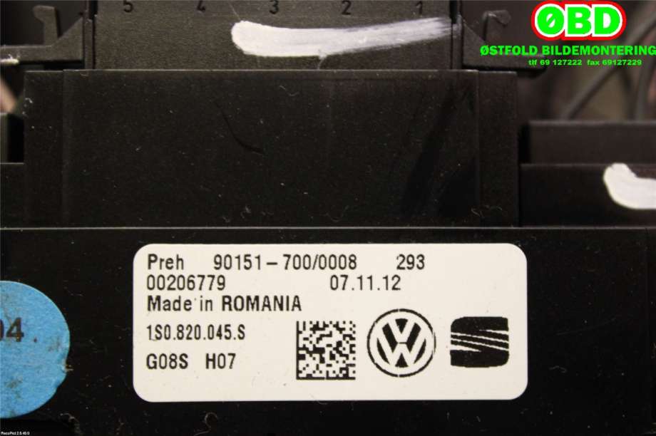 Varmeapparat betjening til VW E-Up 2013-2019  (VOLKSWAGEN|1S0 820 045 S||1S0820045S)