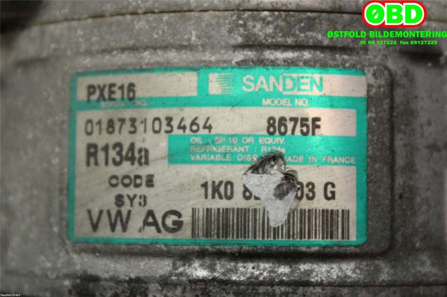 Aircondition kompressor til VW Touran 2003-2006 (Type I, Fase 1)  (VOLKSWAGEN|1K0 820 859 F|1K0 820 808 FX|)