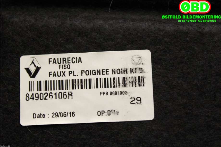 Bagasjerom teppe/gulvplate til Renault Talisman 2016-->> (RENAULT|849026106R|)