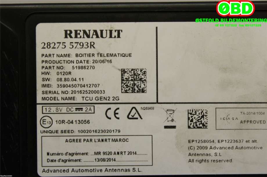 Styreenhet diverse til Renault Talisman 2016-->> (RENAULT||282755793R)