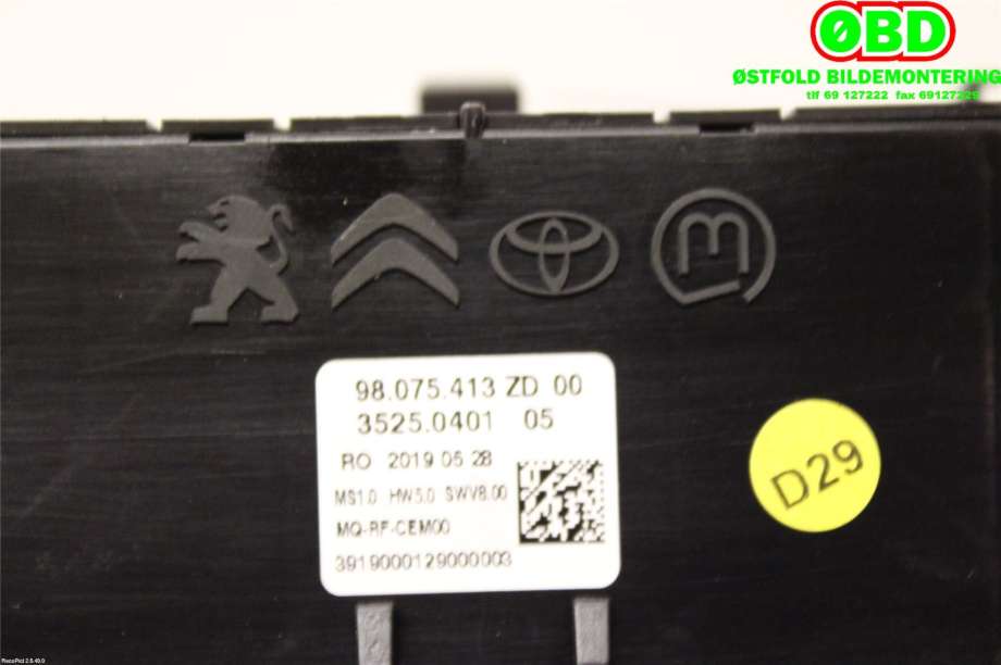 Varmeapparat betjening til Peugeot Expert 2016-->> (Type III)  (Peugeot|98075413ZD|98340409ZD)